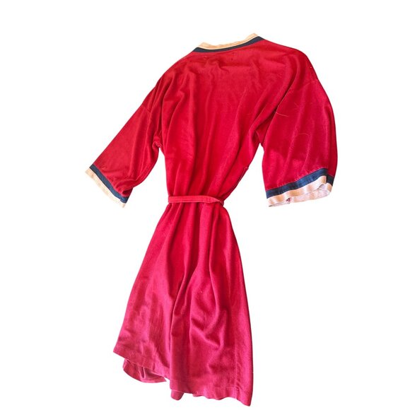 Royal Knight Mens Red Velvet Bathrobe With Belt & Monogram One Size - Picture 4 of 5